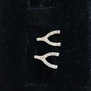Silver Wishbone Rhinestone Stud Earrings